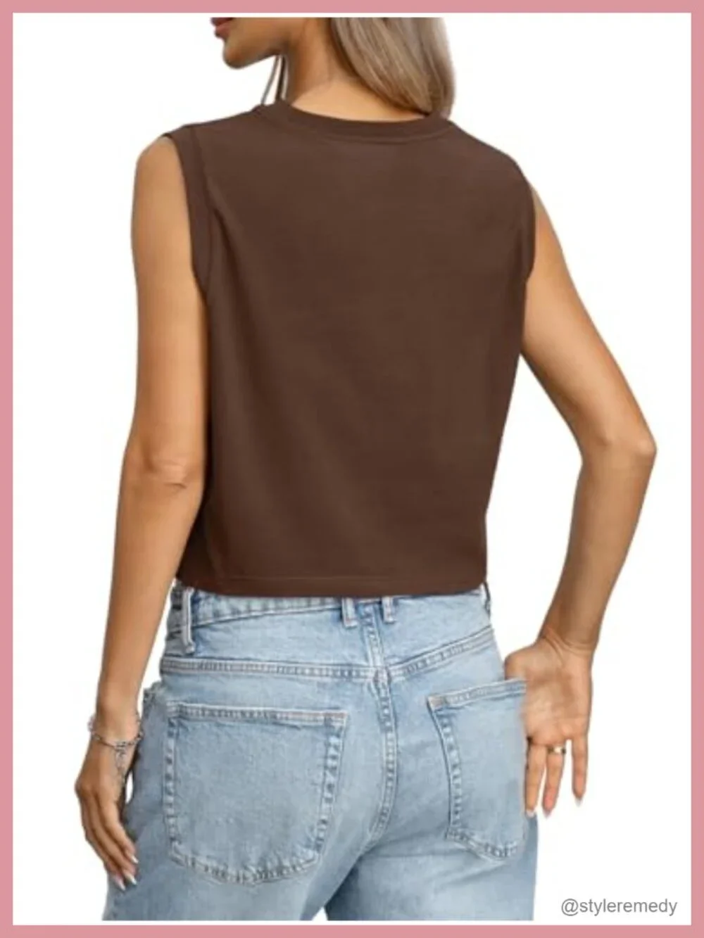 Cotton Spandex Loose Fit Crop Tank Top Crewneck Sleeveless Tee Casual Summer
